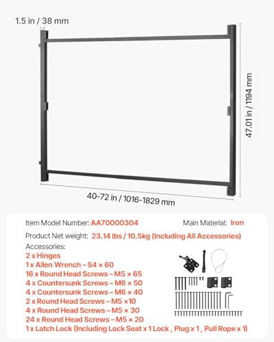 VEVOR Gate Building Kit, Fits 40 to 72 in Wide Openings, Up from 4 to 5 ft High Fence, Adjustable Gate Building Kit, Anti Sag Full Gate Frame Kit with Latch Lock and Screws, for Wooden Fence, Iron - size: 40"-72" wide openings, 4'-5' high