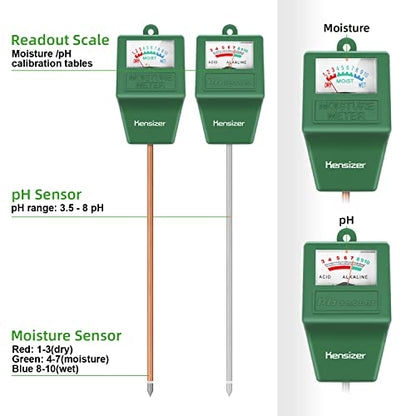 Kensizer Soil Tester, Soil Moisture/pH Meter, Gardening Farm Lawn Test Kit Tool, Digital Plant Probe, Water Hydrometer for Indoor Outdoor, No Battery Required, Green - size: Moisture/pH Meter
