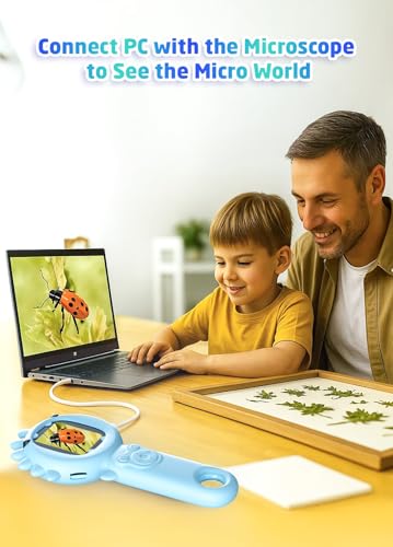 PHNIXGAM Kids Microscope Camera, 500X Handheld 2" IPS Screen, Blue Dinosaur - color: Blue Dinosaur