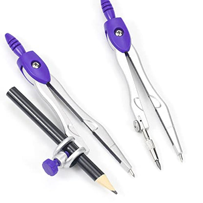 Vobou 10 pcs Math Geometry Set Student Supplies,Compass Kit Set (Purple） - color: Purple