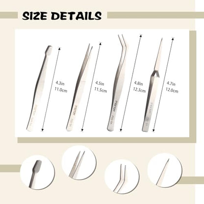 FEITA Professional Craft Tweezers Stainless Steel Precision Tweezer Set for Hobby, Electronics, Model Making, Jewelry Picking Tool - 4 Pieces - style: Normal