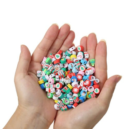 100 Pcs Polymer Clay Christmas Beads for Making Bracelets, 10mm Christmas Spacer Beads Charms for Women Jewelry Making DIY Xmas (Christmas D) - color: Christmas D