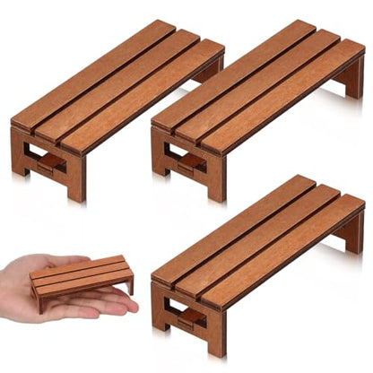 Homoyoyo 3pcs Miniature Wooden Bench Set - Dollhouse Furniture Mini Chairs 1:12 Scale Wooden Park Chair Furniture Accessories for Fairy Garden, Photo Backdrop and Bonsai Landscape Decor