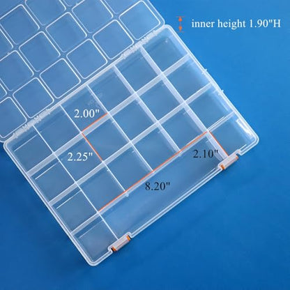 2 Pack Fixed 21 Grids Large Clear Plastic Storage Box, Transparent Organizer Container Case for Small Parts, Bead, Button, Jewelry, Diamond, Craft Supplies,Sewing Kit, DIY Accessories - size: L