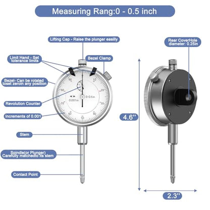 HDLNKAK Dial Indicator Bore Gauges Set with 2"-6" Range, 0.001" Accuracy - color: White