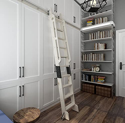 DIYHD 108" Solid Knotty Pine Wood Sliding Library Ladder with Handrails - color: Niu#2, size: Height 108"