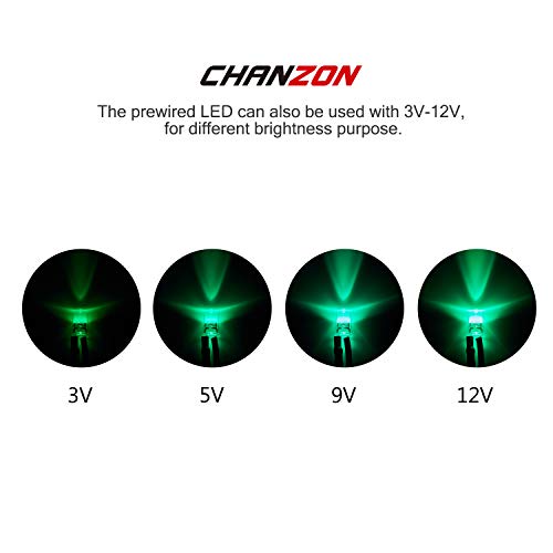 CHANZON 20 pcs Pre-Wired 5mm Green LED Diode Lights (DC 12V) - color: D) Green (20pcs)