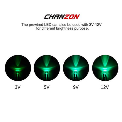 CHANZON 20 pcs Pre-Wired 5mm Green LED Diode Lights (DC 12V) - color: D) Green (20pcs)