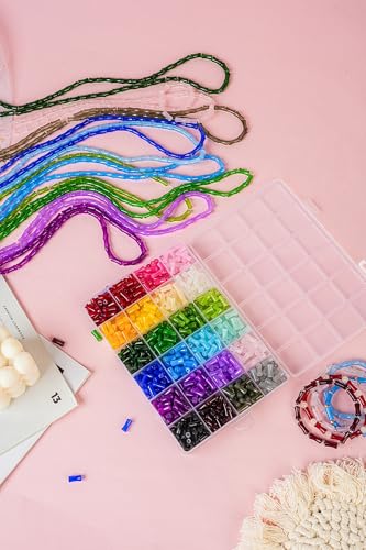 REVKI 1200pcs Glass Beads Bracelet Making Kit, 48 Colors Crystal Beads for Jewelry Making,Strange Shaped Glass Beads for Bracelets and DIY Crafts(Oval and Bamboo) - color: Style 2
