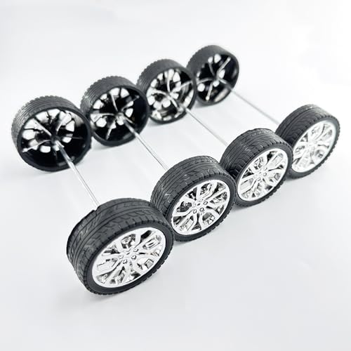 8PCS Toy Car Wheel RC Car Rubber Tire Wheel with Metal Shaft Axles for RC Car Truck Robot DIY Model Car Building Parts (2.5x45mm) - style: 2.5x45mm