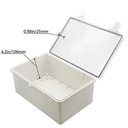 Zulkit Junction Box ABS Plastic Dustproof Waterproof IP65 Electrical Boxes Hinged Shell Outdoor Universal Project Enclosure Clear Cover with 2 Cable Glands 11.4 x 7.5 x 5.5 inch(290x190x140mm) - size: 11.42" x 7.48" x 5.51"