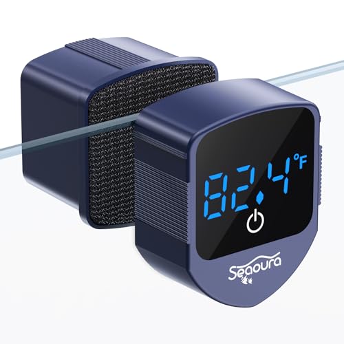 Aquarium Magnetic Cleaner with Thermometer, Fish Mini Magnet Brush Scrubber - color: Blue