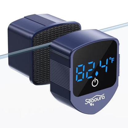 Aquarium Magnetic Cleaner with Thermometer, Fish Mini Magnet Brush Scrubber - color: Blue