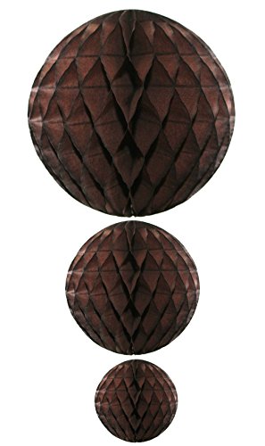 Brown Honeycomb Balls, Set of 3 (12 inch, 8 inch, 5 inch) - color: Brown