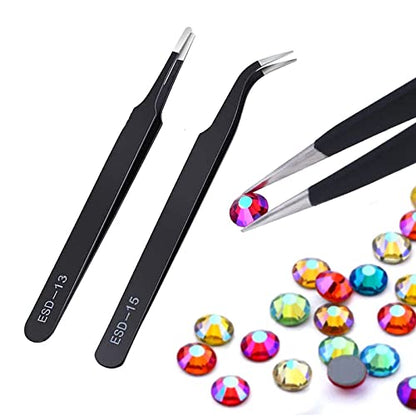 MSDADA 11 Pcs Silicone Resin Mold Tools Set Stirring Needle Spoon Tool Tweezers Precision Kit, Anti-Static Electronics Tweezers Set for Resin Art Crafts,Jewelry Making(Rose Red+Pink) - color: Rose Red & Pink & Black