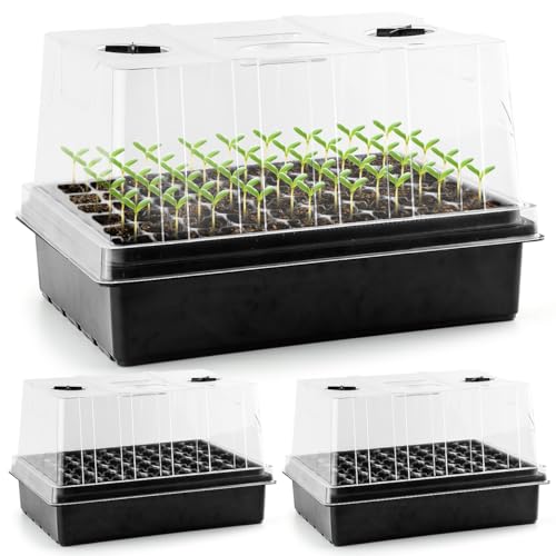 3-Pack Seed Starter Trays with 5" Tall Humidity Domes & 54-Cell Deep Trays - size: 3p Trays+Domes+54 Cells