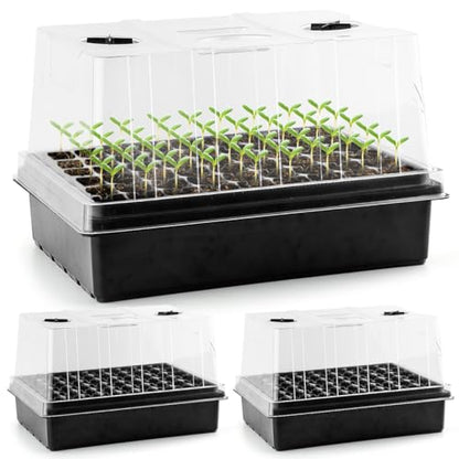 3-Pack Seed Starter Trays with 5" Tall Humidity Domes & 54-Cell Deep Trays - size: 3p Trays+Domes+54 Cells