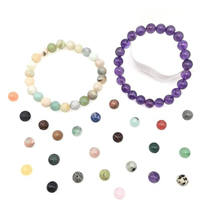 8mm Natural Round Stone Beads About 480pcs Genuine Real Healing Crystal Stones Beading Loose Gemstone DIY for Bracelet Jewelry Making Kit(24 Color A)