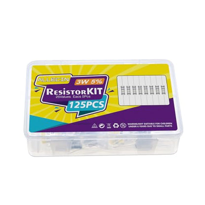 3W Carbon Film Resistor Kit from 1 Ohm to 1M Ohm 25 Values 3 Watt 5% Resistors Assortment - size: 3W