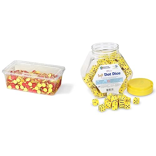 hand2mind Foam Round Two-Color Counters Classroom Bulk Kit, Quiet Math Tokens (Pack of 1000) & Learning Resources Hands-On Soft Dot Dice Bucket, Classroom or Homeschool Supplies, Set of 200, Ages 3+