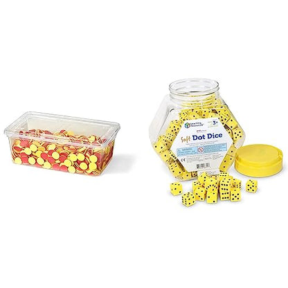hand2mind Foam Round Two-Color Counters Classroom Bulk Kit, Quiet Math Tokens (Pack of 1000) & Learning Resources Hands-On Soft Dot Dice Bucket, Classroom or Homeschool Supplies, Set of 200, Ages 3+