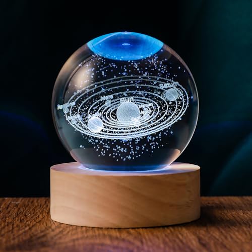 3D Solar System 60mm Crystal Ball Astronomy Universe Gifts 3D Solar System Planets Model Science Space Themed Physics Gifts Night Light lamp for Kids Men Him Science Teacher - style: 3D Solar System