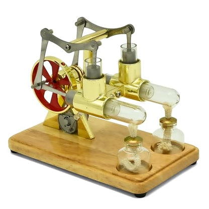 NIKOLATOY Double Cylinder Stirling Engine Model Kit, Dual Cylinder Heat Engine Motor with Alcohol Burner, Advanced Physics Experiment Engine, Mechanical Engineering Desk Display - color: Twin Cylinder