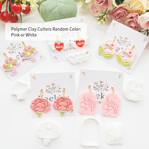 Mother’s Day Polymer Clay Cutters & Stamp Set - 12pcs Sharp & Durable Mom, Heart, Cake, Carnation & Gift Shapes for DIY Earring Jewelry Making, Soft Clay Crafts & Holiday Supplies - color: 2T color