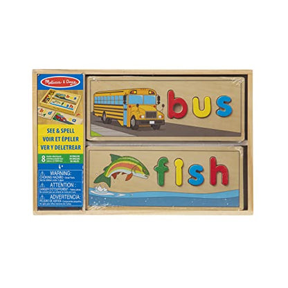 Melissa & Doug See & Spell Wooden Educational Language Learning Toy with Letters, Puzzle Boards Preschool Learning Activities, See & Spell Toys for Kids Ages 4+ (Pack of 6) - size: 13.9 x 9.2 x 1.75 (Pack of 6), style: English