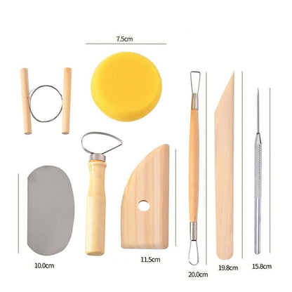 S & E TEACHER'S EDITION 8 Pcs Pottery & Clay Sculpting Tools, Double-Sided, Smooth Wooden Handles. (Pack of 2) - size: 8 PCS (Pack of 2)