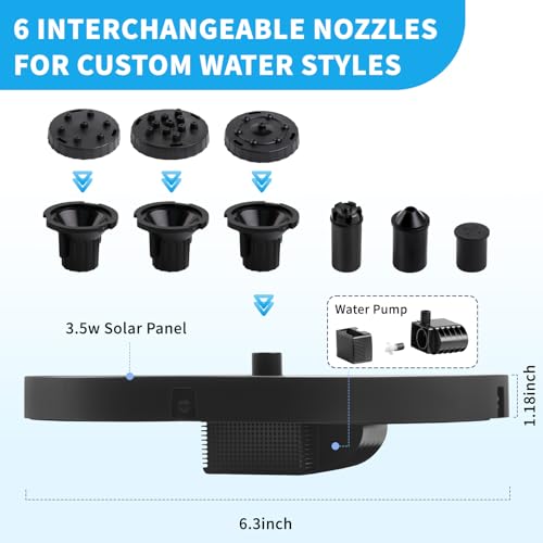 3.5W Solar Powered Water Fountain for Bird Bath Water Pump with 6 Nozzles - color: 3.5w Solar Water Fountain
