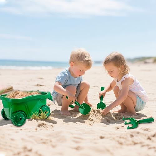 Kids Gardening Tools with Outdoor Yard Wheelbarrow Set Toys, Ages 3+ - color: Green-4pcs