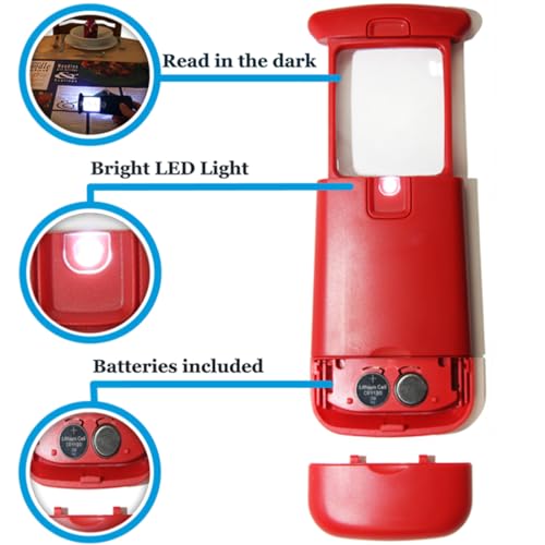 EasY Magnifier Small Pocket Magnifying Glass 3.0X with LED Light for Reading; Lighted Hand Held Coin Loupe; Mini Magnify Lens; Gifts for Seniors - color: Sedona Red