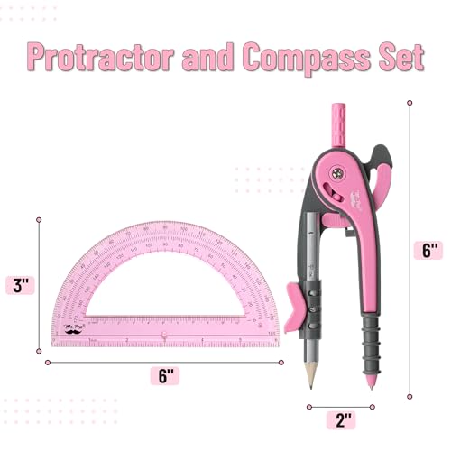 Mr. Pen- Geometry Compass and Protractor Set, 6 Inch Compass - color: Rogue Pink, size: 1 Set