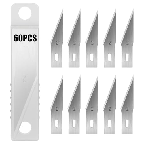 Headley Tools #2 Exacto Knife Blades(Pack of 60),Art Blades, Hobby Knife Blade Refills with Storage Case for Craft, Hobby, Scrapbooking, Cutting (#2) - size: #2-60pcs