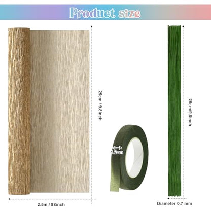 Gersoniel 57 Pcs Crepe Paper DIY Kit for Flower Making, Green and Gold - color: Green and Gold