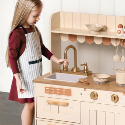 ROBOTIME Wooden Play Kitchen Set with Cutting Food, Ages 3+, 23in × 32in - color: Beige Color