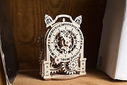 UGEARS Vintage Alarm Clock 3D Puzzle - Wooden Model Kit for Adults to Build - Mechanical Model Desk Clock Making Kit - 3D Jigsaw Puzzle Wood Toy Clock - DIY Brain Teaser Puzzle Construction Set