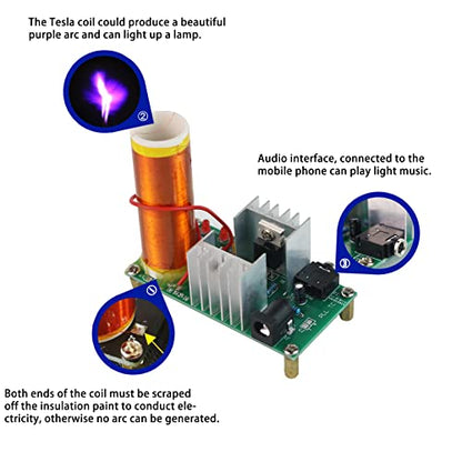 Tesla Coil Soldering Kit with Purple Arc & Bluetooth Music Sync | DIY Spark Generator for Science Experiments, Lighting Lamps, and Audio Visual Effects - style: GreenTesla