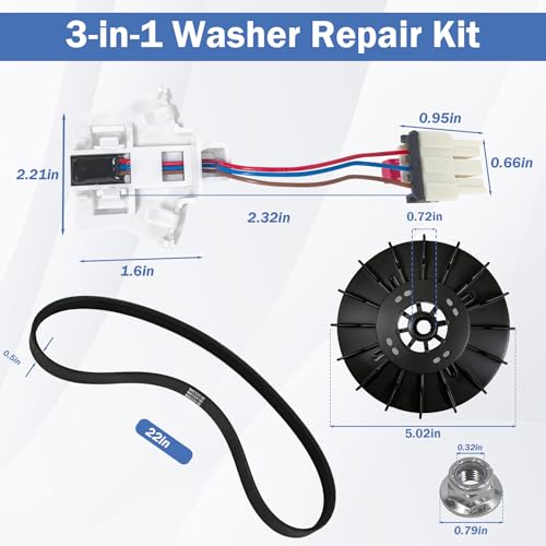 WH03X32158 Washer Speed Sensor&WH03X32217 1/2 HP Motor Pulley (with Nut) &WH01X24180 Drive Belt Compatible with GE & Hotpoint Replaces WH12X25294 PS16619248 AP7020336 GTW335ASN1WW GTW465ASN9WW - style: WH03X32158+WH01X24180+WH03X32217