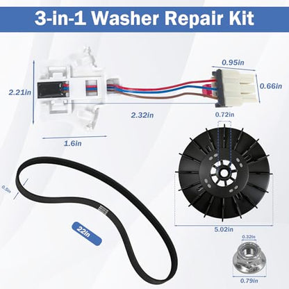 WH03X32158 Washer Speed Sensor&WH03X32217 1/2 HP Motor Pulley (with Nut) &WH01X24180 Drive Belt Compatible with GE & Hotpoint Replaces WH12X25294 PS16619248 AP7020336 GTW335ASN1WW GTW465ASN9WW - style: WH03X32158+WH01X24180+WH03X32217
