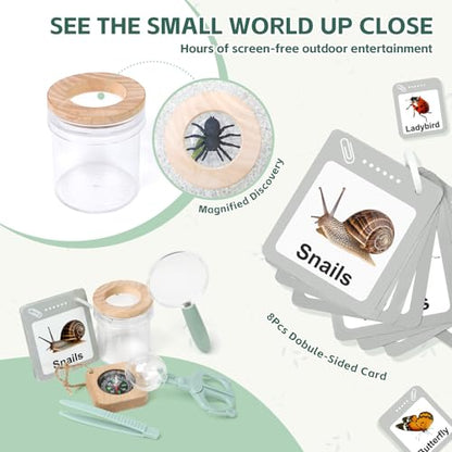 Bug Catcher for Kids Explorer Kit with Insect Observation Cage,Butterfly Net,Magnifying Glass,Compass,Kids Adventure Kit for Backyard & Camping,Outdoor Educational Toy Gift for Girls Boys