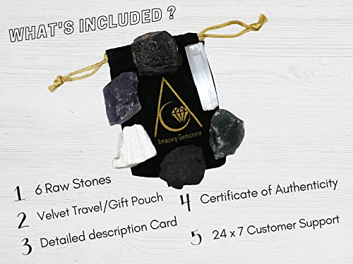 Amazing Gemstone Crystals for House Protection Manifestation, Set of 6 Amethyst, Scolecite, Shungite, Black Tourmaline, Selenite and Moss Agate Healing Crystals and Stones - color: House Protection Crystals