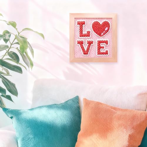 INFUNLY Red Love Punch Needle Kit Passionate Love DIY Embroidery Punch Needle Set for Adults Square 9.4" Punches Stitching Starter Kits with Easy to Follow Instructions Yarns Festival Gift Home Decor - style: Red Love