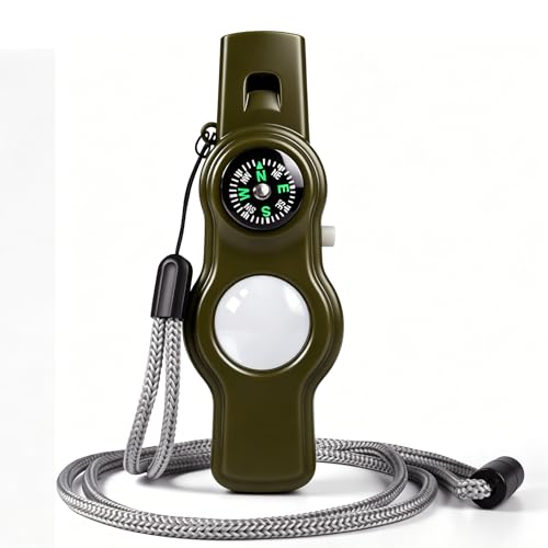 Emergency Survival Safety Whistle，Whistle for Kids with Lanyard,Compass,Thermometer,Ideal for Kayaking, Boating, Hiking, Camping, Climbing - color: Army Green Whistle 2