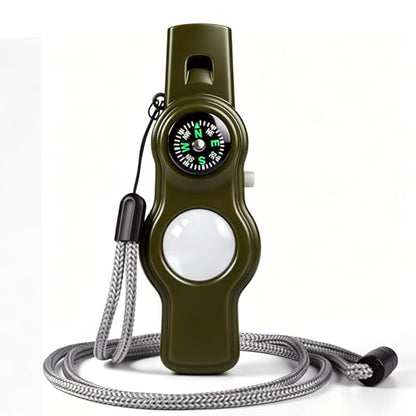 Emergency Survival Safety Whistle，Whistle for Kids with Lanyard,Compass,Thermometer,Ideal for Kayaking, Boating, Hiking, Camping, Climbing - color: Army Green Whistle 2