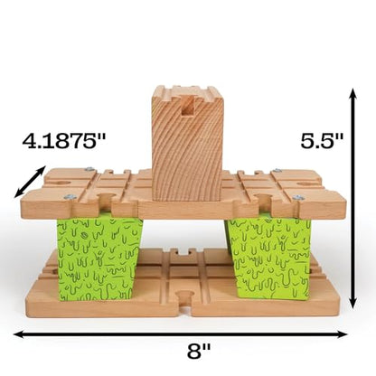 3 Level Wooden Bridge and Train Tunnel - Zany Trains - Toxic Turnpike - Viaduct Arch Bridge - Wooden Train Tracks Compatible with All Major Brands - Train Set Accessories Table