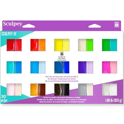 Sculpey III: Polymer Clay: Sampler Pack - (30) 1oz - Oven Bake Clay, 30 Colors, Non-Toxic, Sculpting, Create Jewelry & Crafts Projects, Art Supplies - size: Single Pack