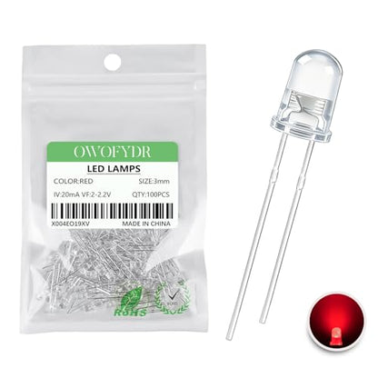 100PCS 3mm Red LED Diodes, Clear Lens, Through-Hole - color: (Transparent) RED, size: 3MM