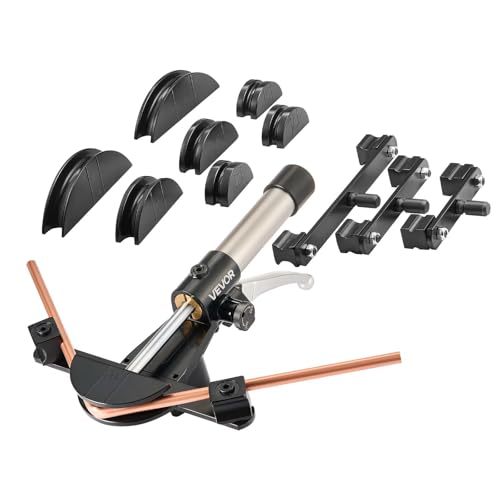 VEVOR Hydraulic Tubing Bender Kit, 1/4 to 7/8 Inch, Copper Tube Pipe Bender, HVAC Bending Tool Set, 90° Bend, with 7 Aluminium Alloy Dies, for HVAC Air Conditioning Refrigeration Automotive Repair - color: Silver